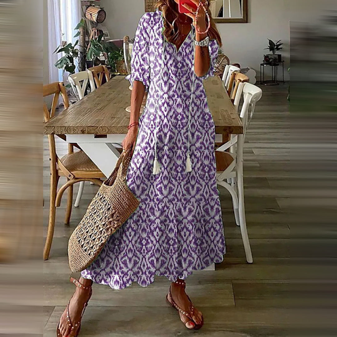 Capucine | Elegant Retro Print Boho Maxi Dress