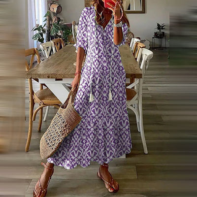 Capucine | Elegant Retro Print Boho Maxi Dress