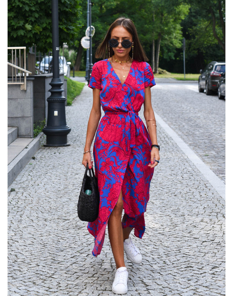 LÉANA | Floral Dress with High Slit and Adjustable Waist