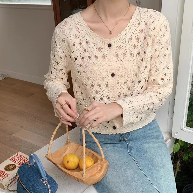 ELVA | EYELET KNIT CARDIGAN