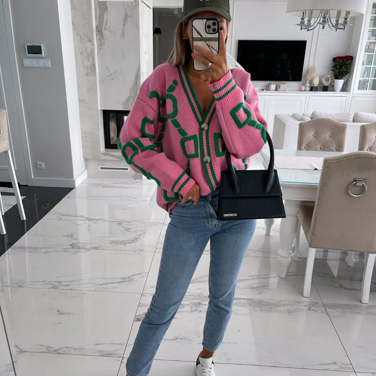 GIGI | GEOMETRIC V-NECK CARDIGAN