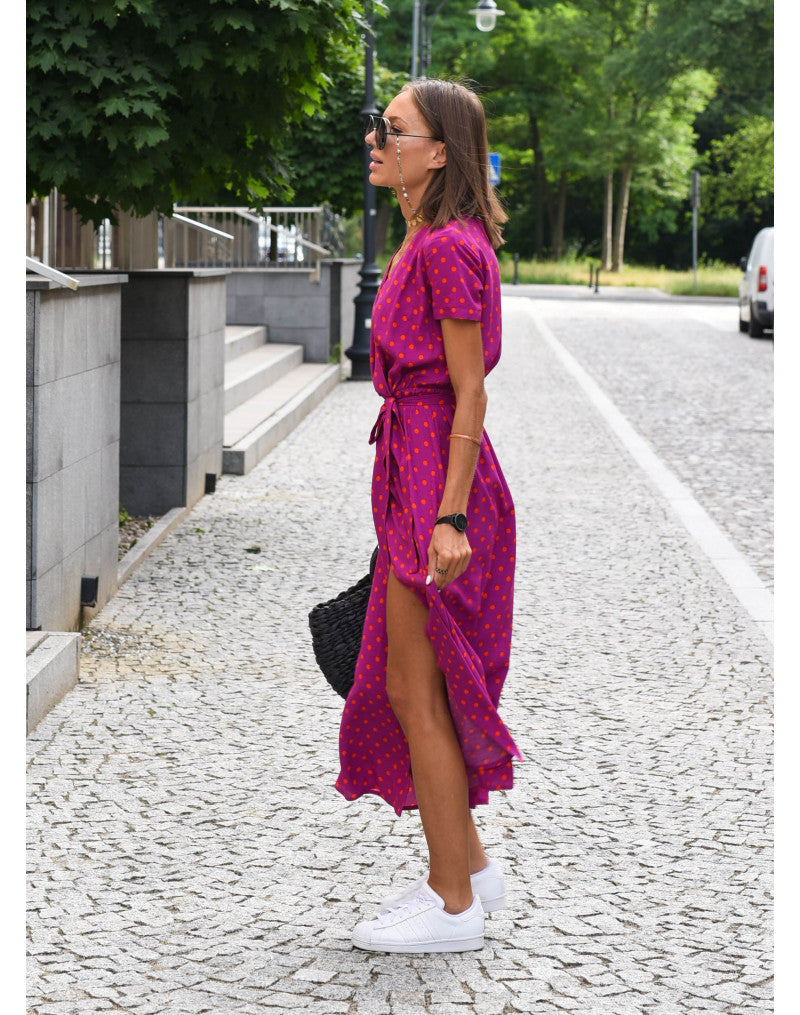 LÉANA | Floral Dress with High Slit and Adjustable Waist