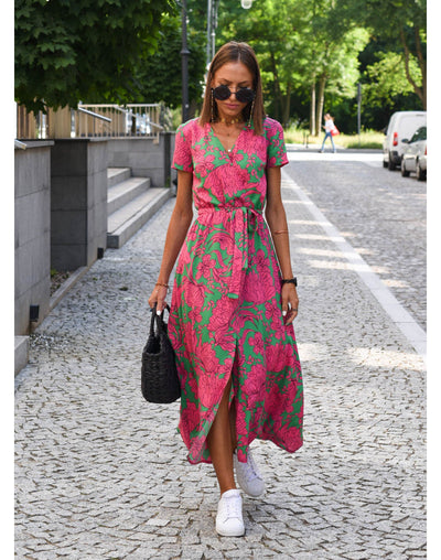 LÉANA | Floral Dress with High Slit and Adjustable Waist
