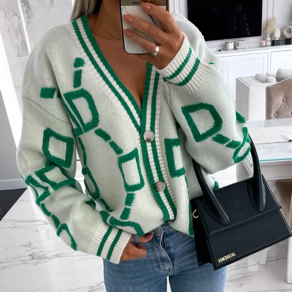 GIGI | GEOMETRIC V-NECK CARDIGAN