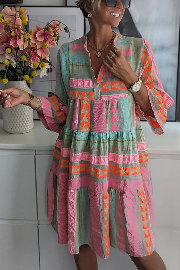 Ava™ | Chic V-Neck Cotton Hemp Summer Dress