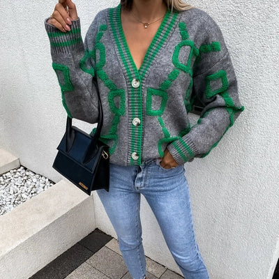 GIGI | GEOMETRIC V-NECK CARDIGAN