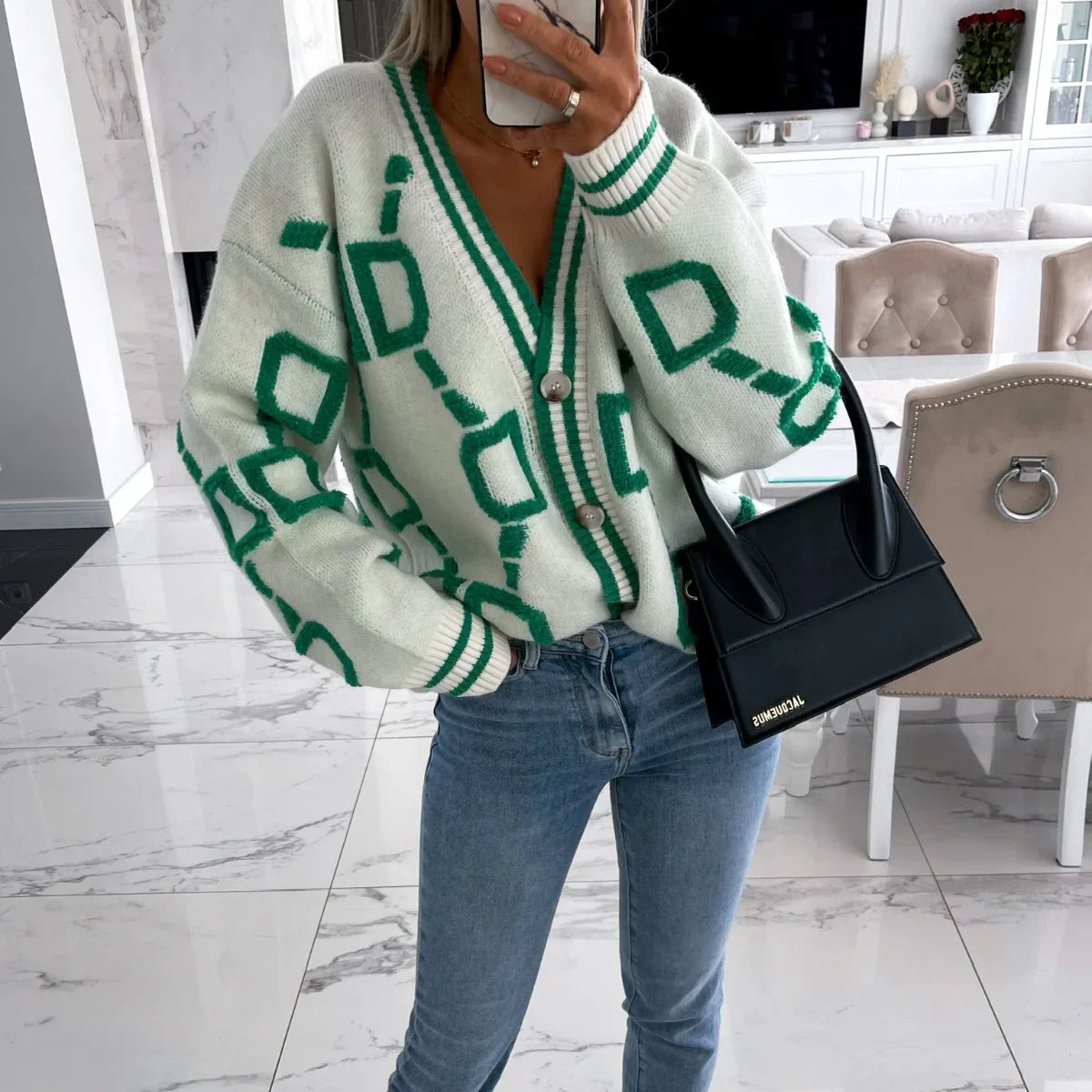 GIGI | GEOMETRIC V-NECK CARDIGAN