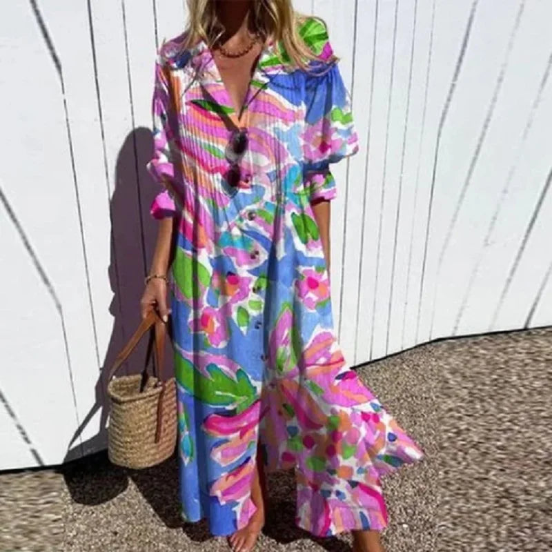 Cassidy™ | Boho Puff Sleeve Maxi Dress
