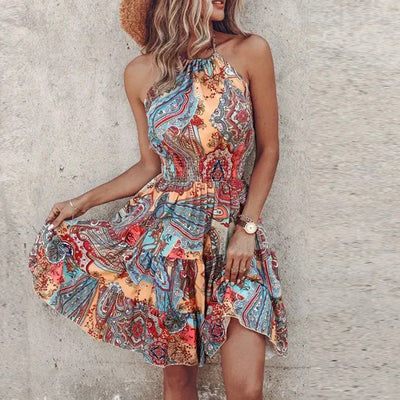 Adrianna | Boho Halter Mini Dress