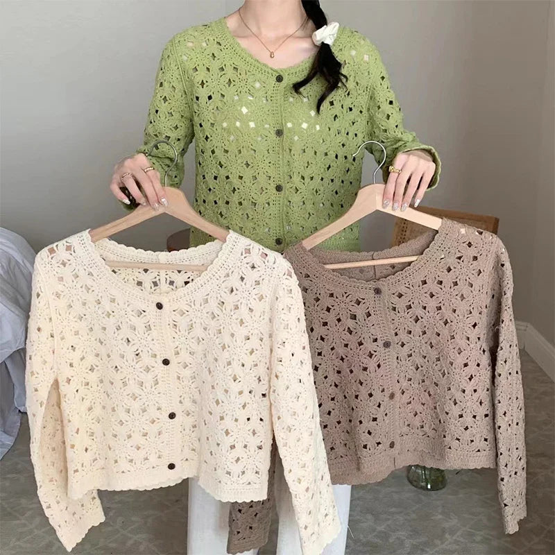 ELVA | EYELET KNIT CARDIGAN