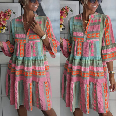 Ava™ | Chic V-Neck Cotton Hemp Summer Dress