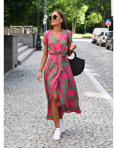 LÉANA | Floral Dress with High Slit and Adjustable Waist