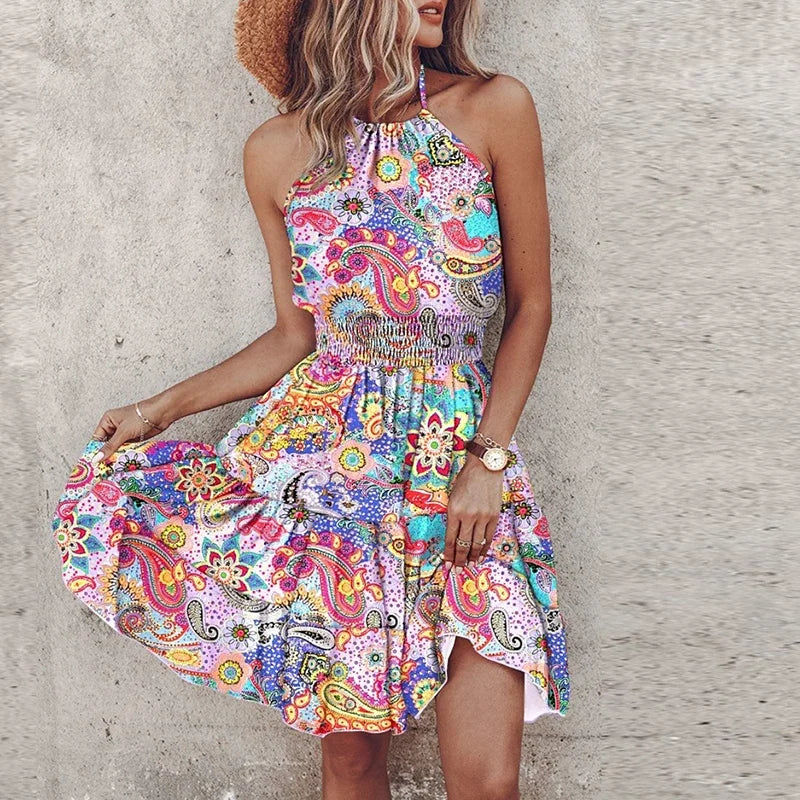 Adrianna | Boho Halter Mini Dress