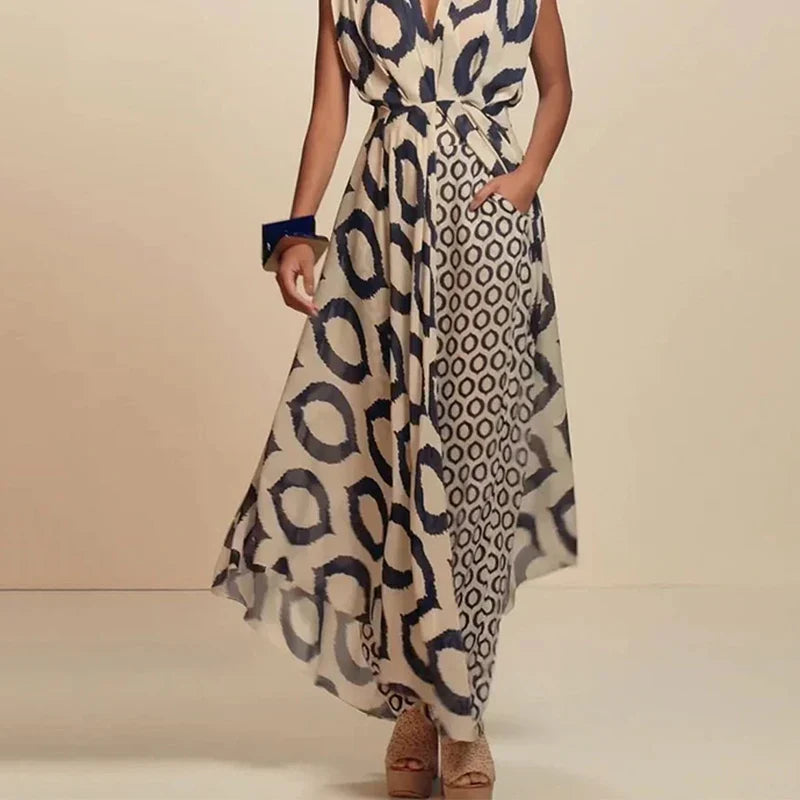 Boho | Long Ethnic Print Dress with Pockets