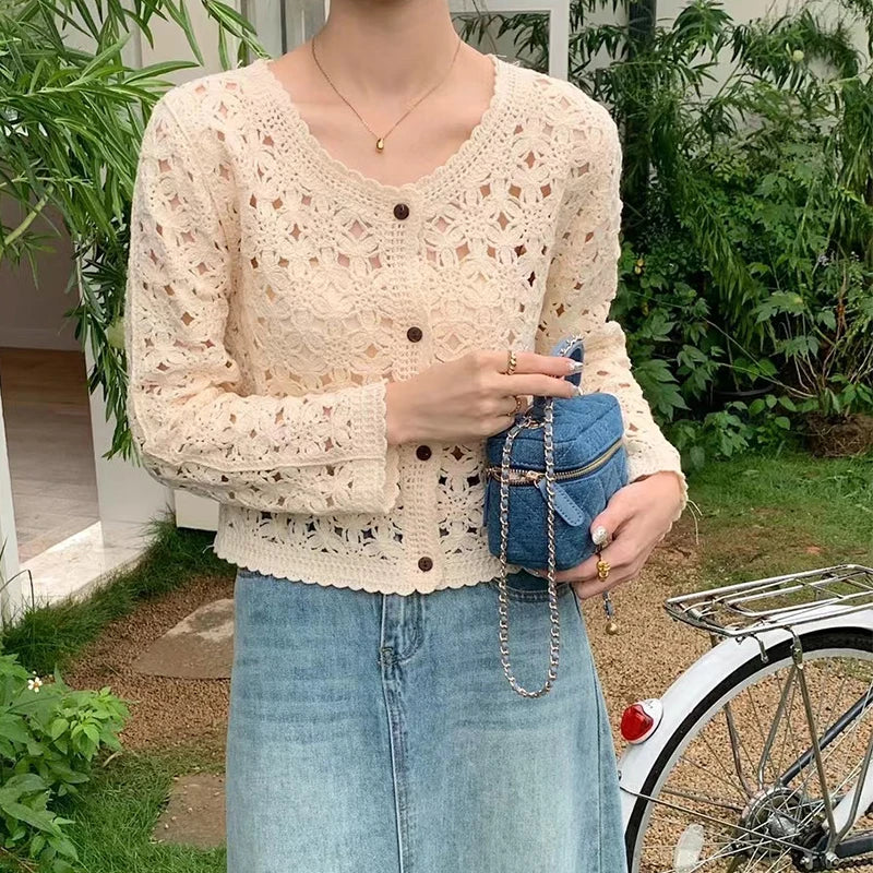 ELVA | EYELET KNIT CARDIGAN