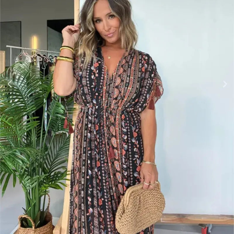 Maya™ – Bohemian Print Maxi Dress