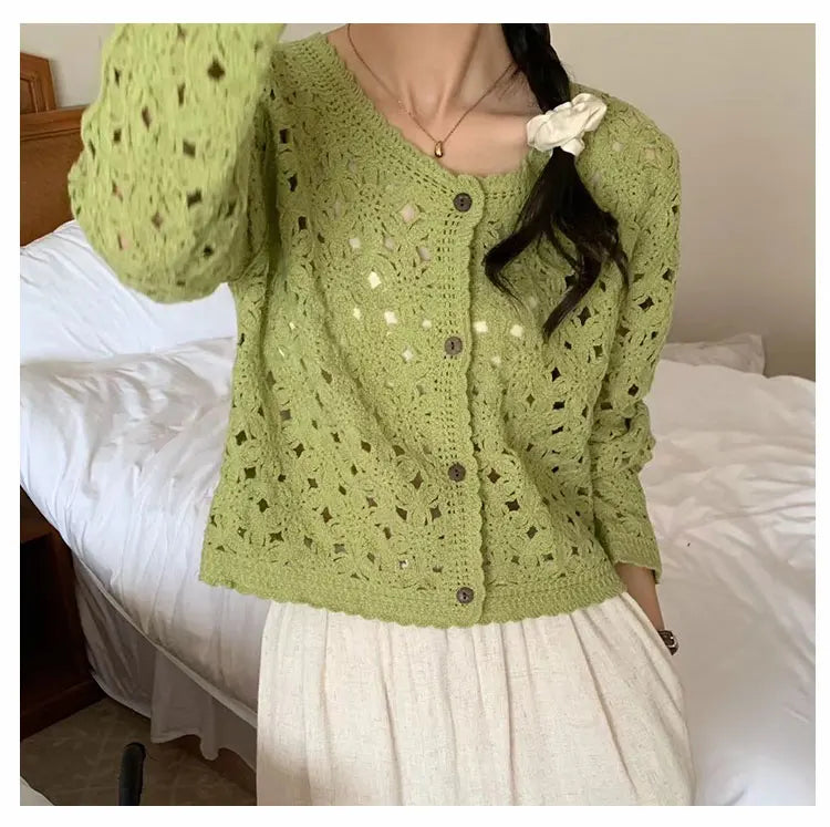 ELVA | EYELET KNIT CARDIGAN