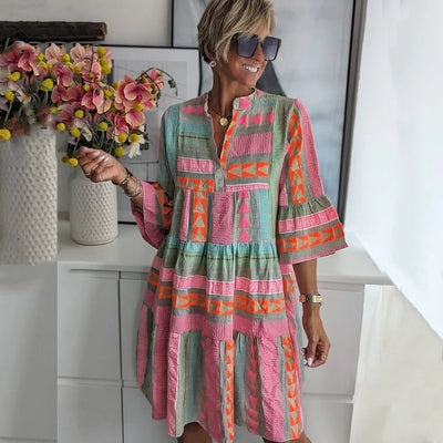 Ava™ | Chic V-Neck Cotton Hemp Summer Dress