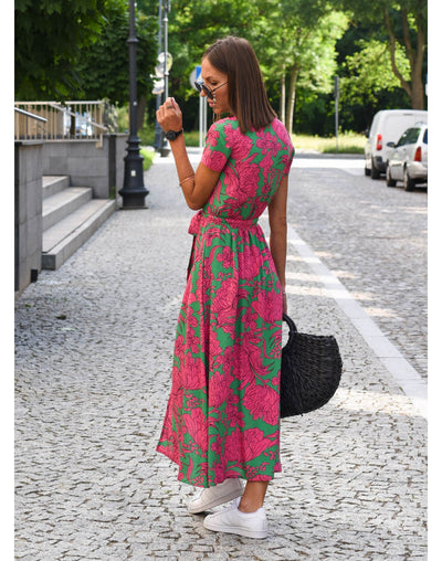 LÉANA | Floral Dress with High Slit and Adjustable Waist