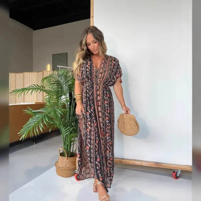 Maya™ – Bohemian Print Maxi Dress