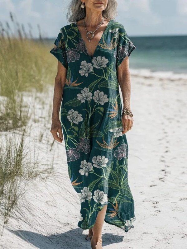 Kylie - Midnight Tropical Print Dress with Pockets