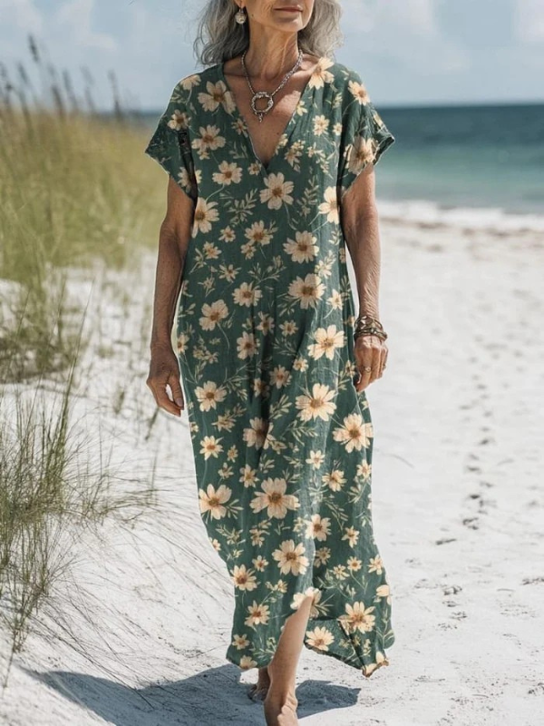 Madison - Women's Daisy Pattern Pocket Dress