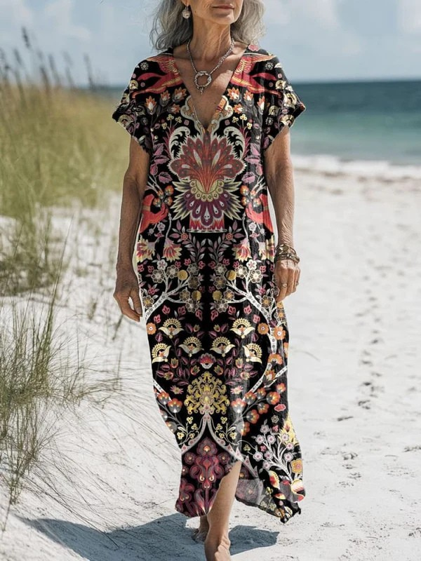 Jane - Retro Style Floral Art Print Pocket Dress