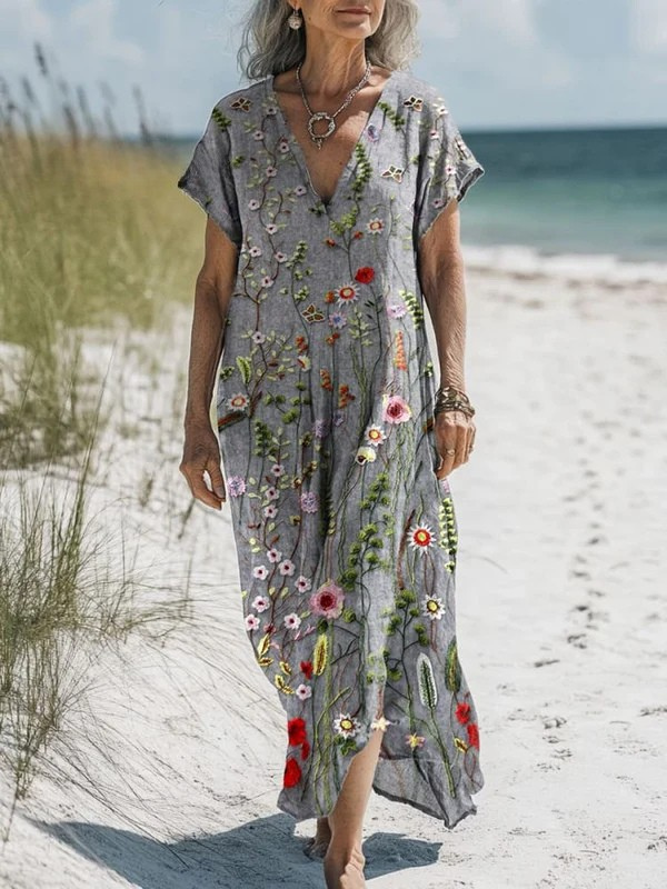 Brooke - Digital Print V-Neck Maxi Dress