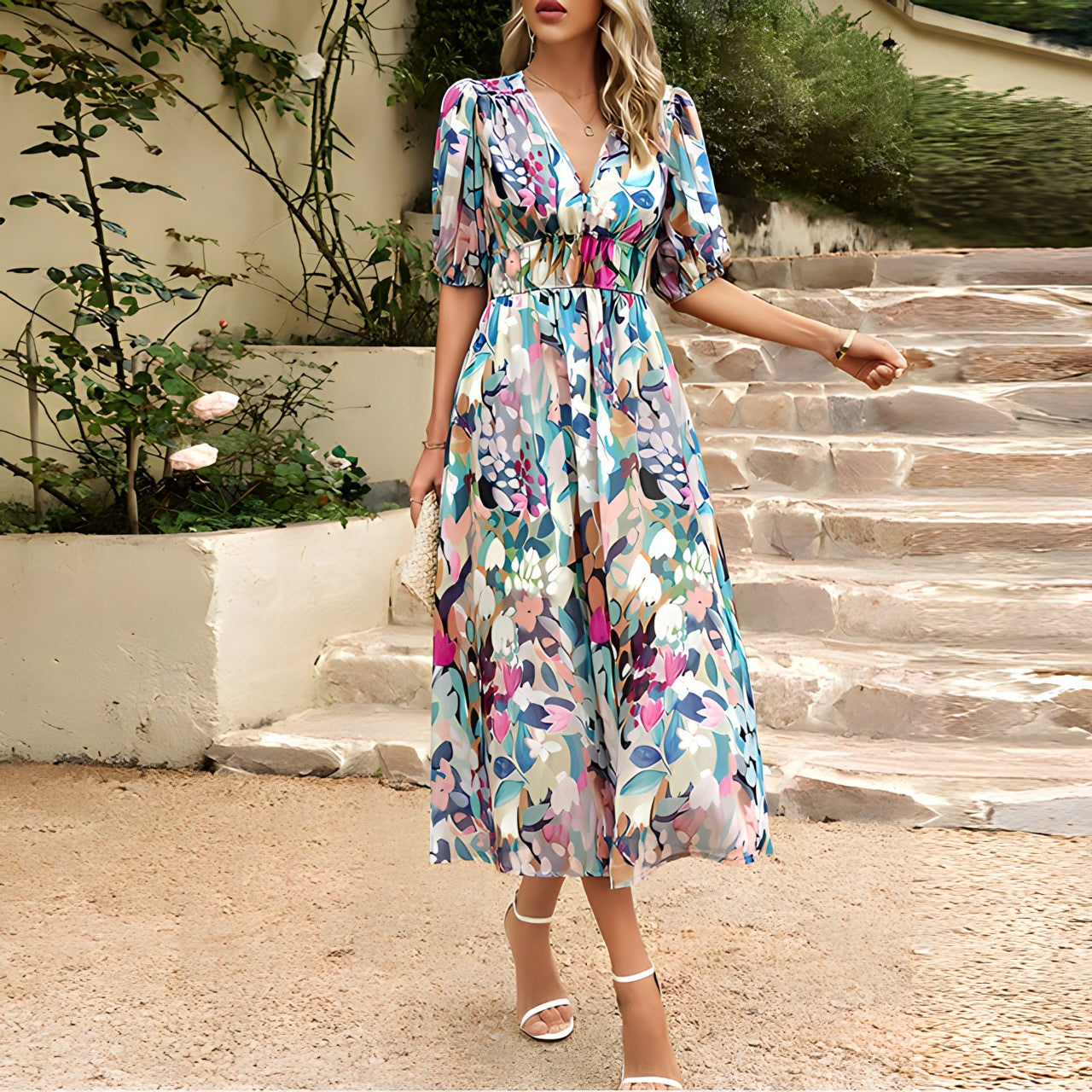 Jenny - Mid-Length V-Neck Dress