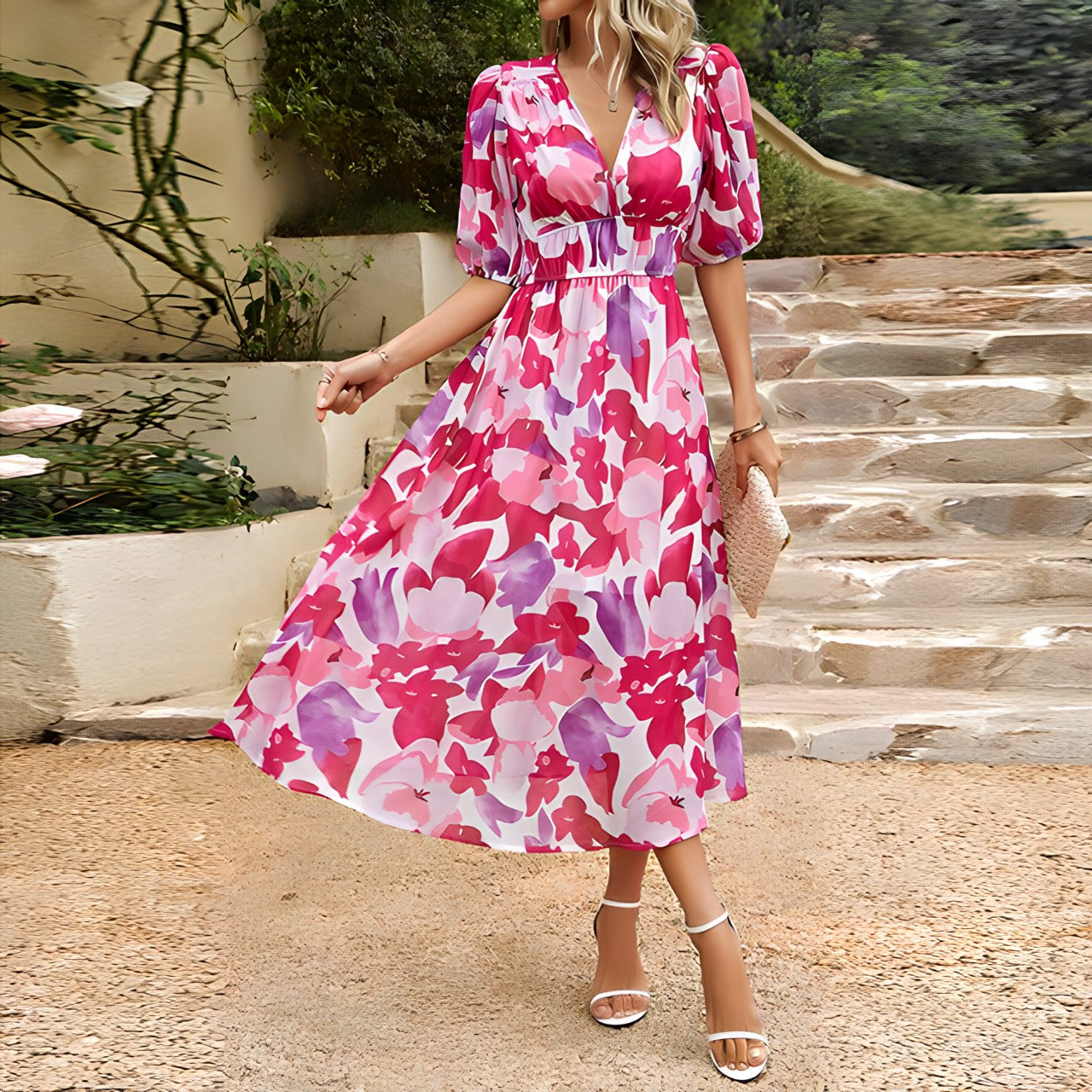 Jenny - Mid-Length V-Neck Dress
