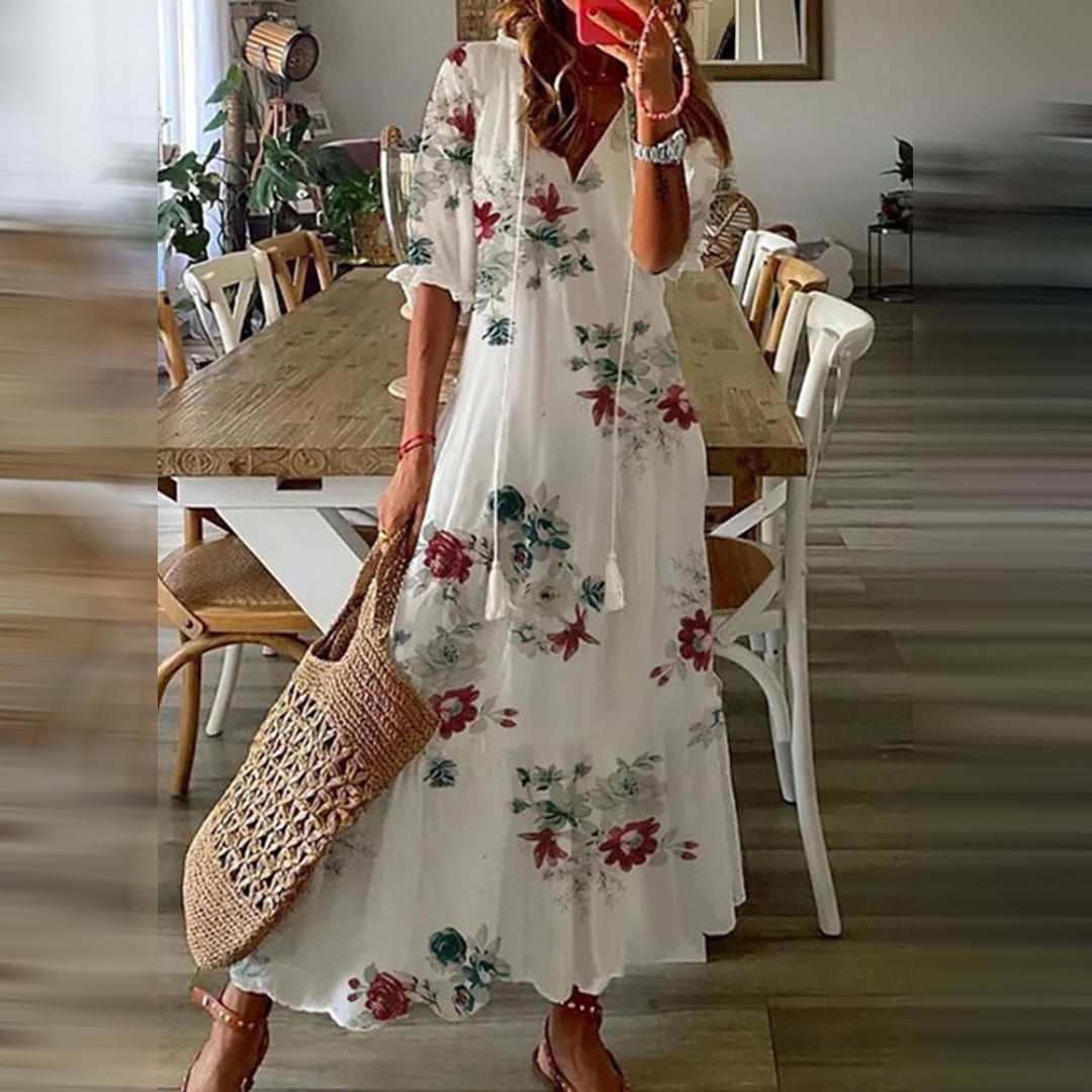 Capucine | Elegant Retro Print Boho Maxi Dress