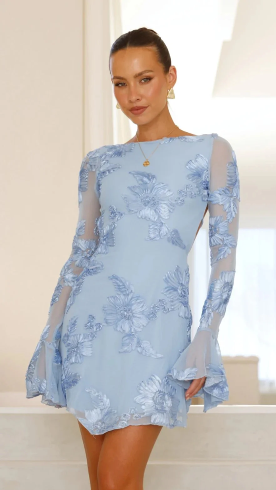 Julia™ | Mini dress with floral embroidery and open back