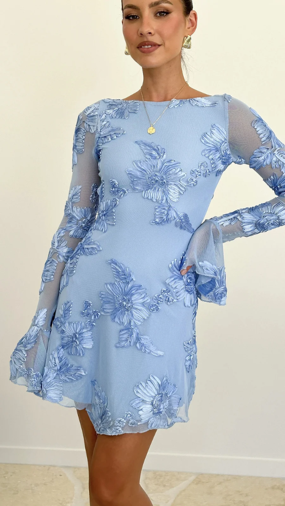 Julia™ | Mini dress with floral embroidery and open back