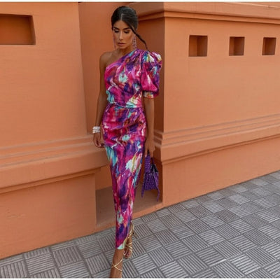 Yllana™ | Midi Dress for Women with One Shoulder in Purple