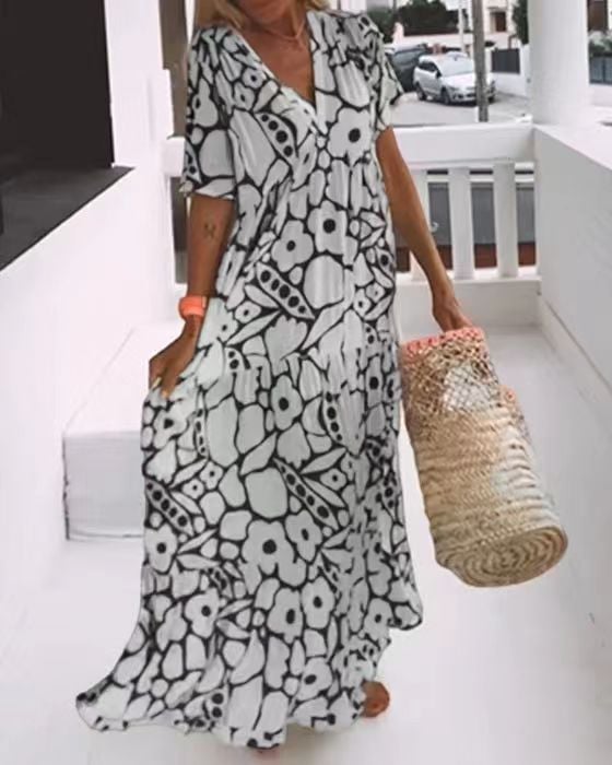 Anaëlle | Elegant Midi Dress with Soft Pattern and V-Neck