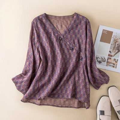 Sophie | Vintage V-Neck Linen Blouse