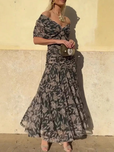 Christi™ | Off-Shoulder V-Neck Printed Dress