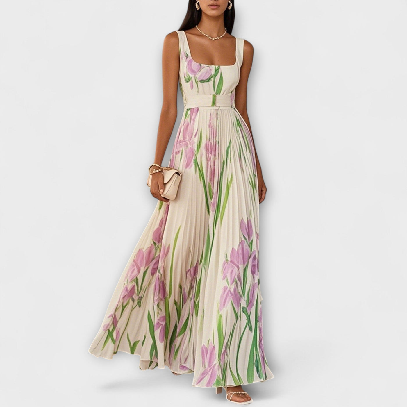Leora | Empire-Waist Pleated Maxi Dress