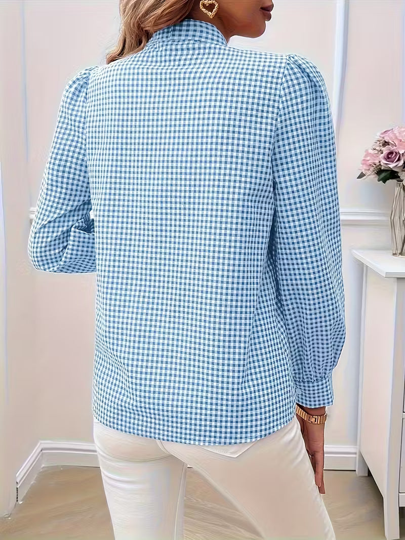 Meella | Elegant Gingham Bow Blouse