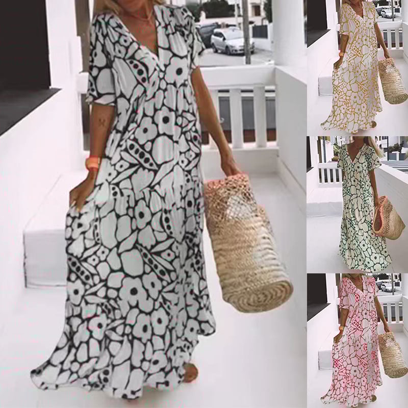 Anaëlle | Elegant Midi Dress with Soft Pattern and V-Neck