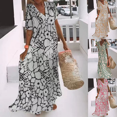Anaëlle | Elegant Midi Dress with Soft Pattern and V-Neck