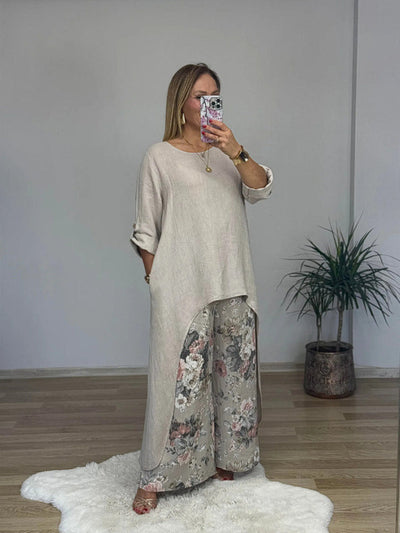 Chara™ | Long-Sleeved Top and Printed Pants Set
