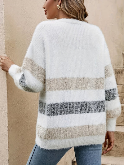 EVELYN | BUTTON-FRONT STRIPED CARDIGAN