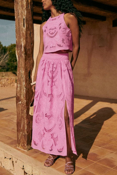 Lourena | Summer Lace Set with High-Waisted Skirt
