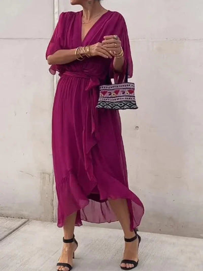 Monica | Silk Chiffon Dress with V-Neck