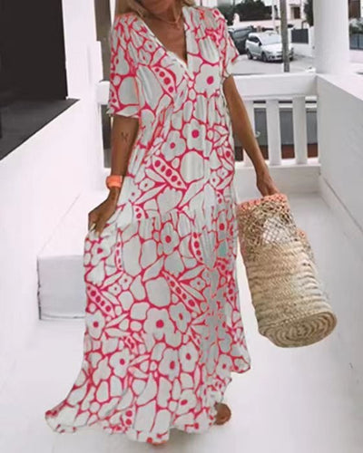 Anaëlle | Elegant Midi Dress with Soft Pattern and V-Neck