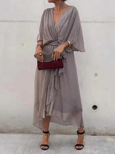 Monica | Silk Chiffon Dress with V-Neck