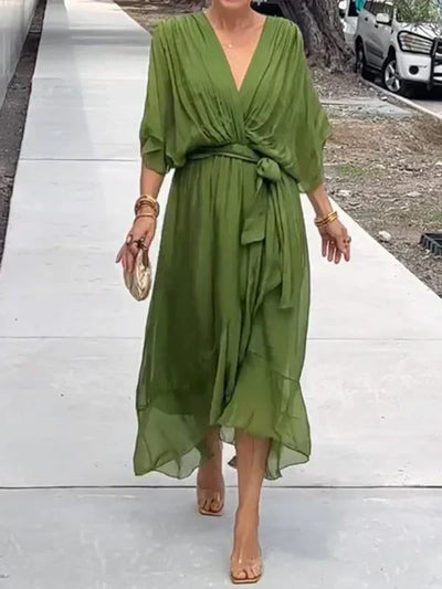 Monica | Silk Chiffon Dress with V-Neck