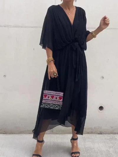 Monica | Silk Chiffon Dress with V-Neck