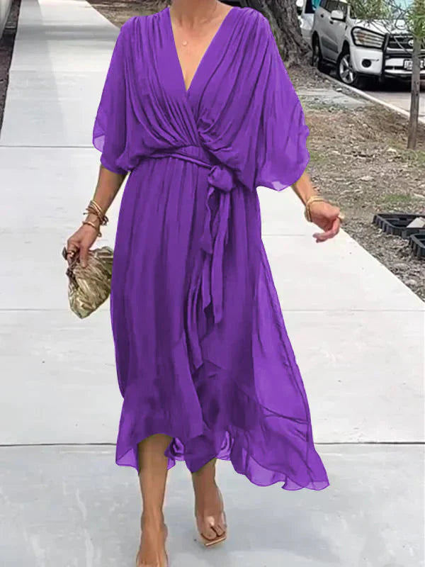 Monica | Silk Chiffon Dress with V-Neck